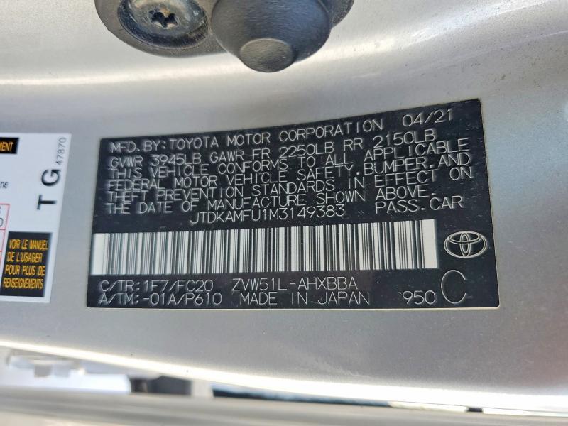 2021 TOYOTA PRIUS L ECO — Фото 13 из 13