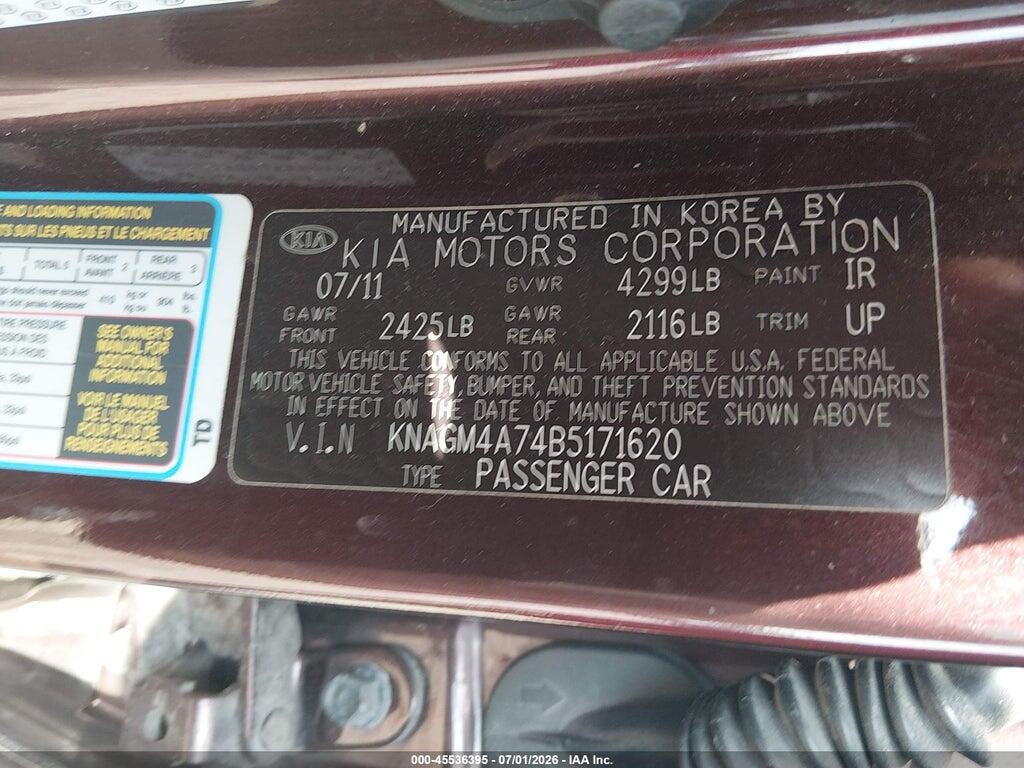KNAGM4A74B5171620 2011 KIA OPTIMA photo no. 9