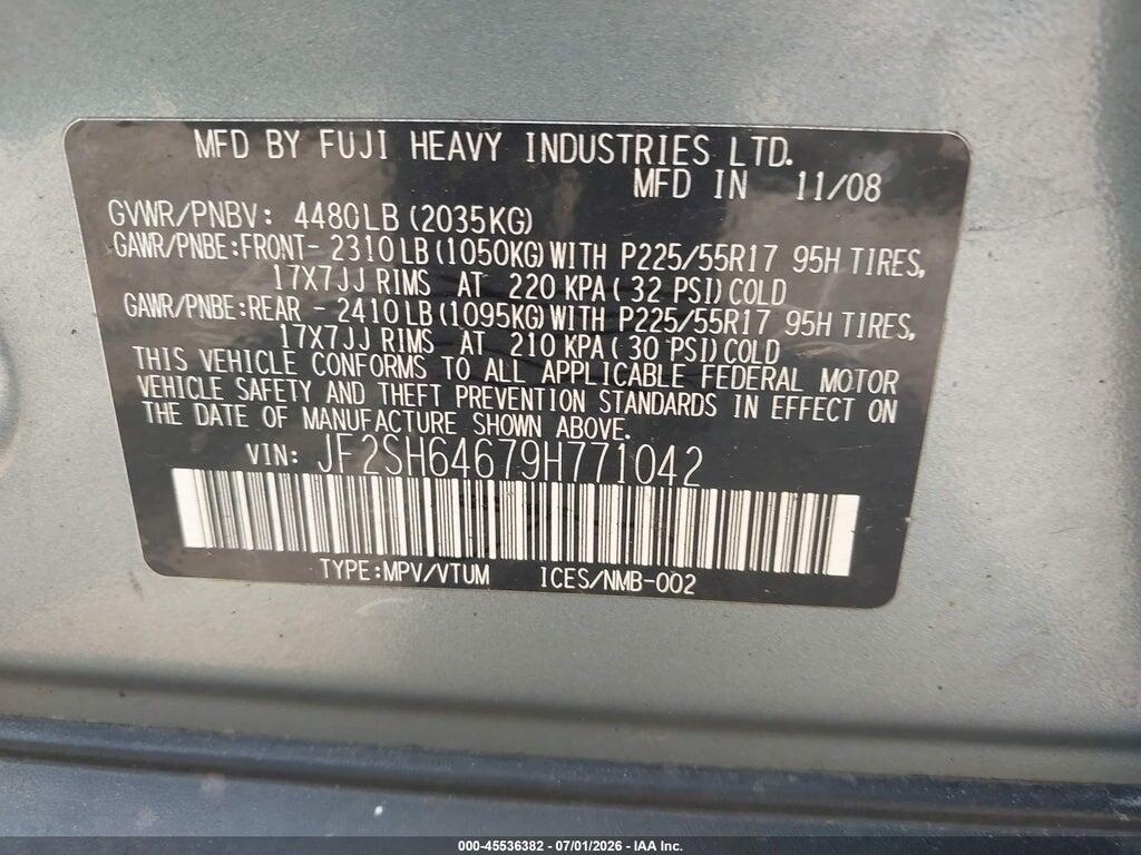 JF2SH64679H771042 2009 SUBARU FORESTER photo no. 9