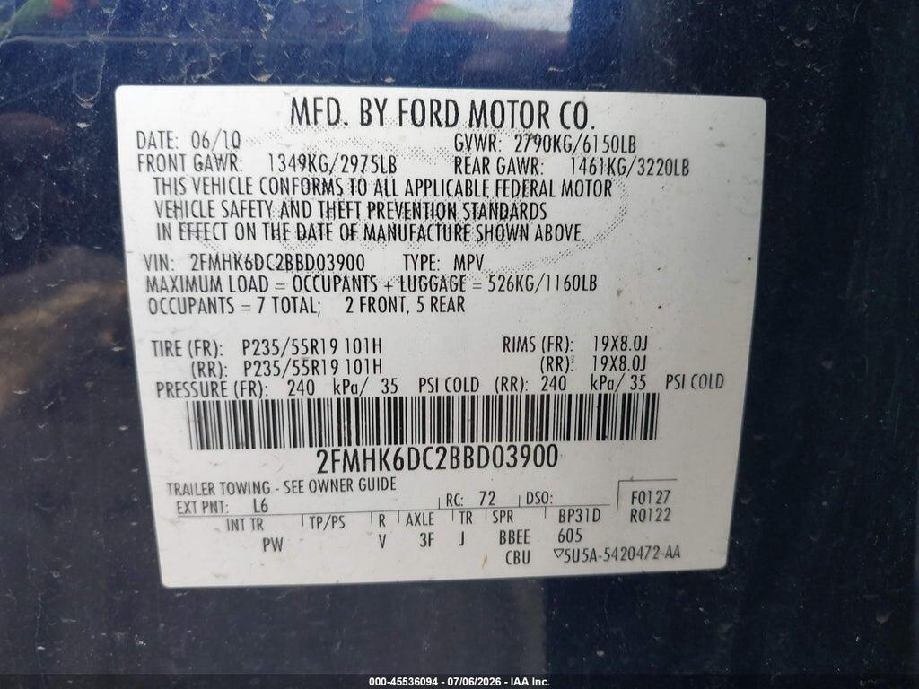 2FMHK6DC2BBD03900 2011 FORD FLEX photo no. 9