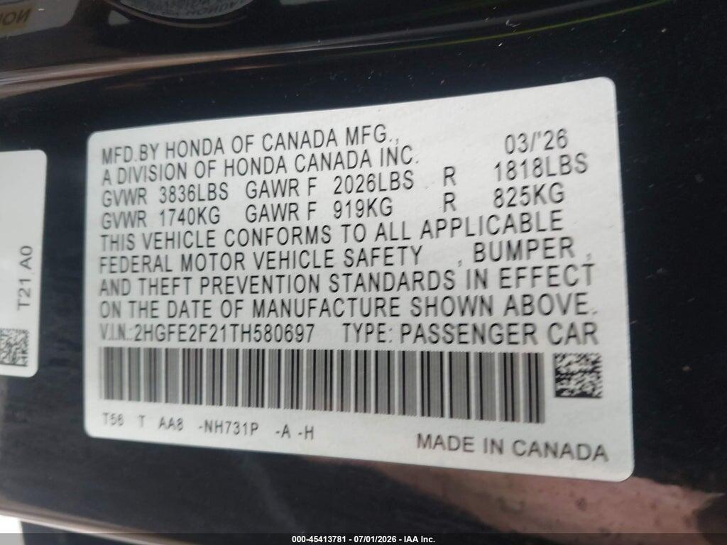 2HGFE2F21TH580697 2026 HONDA CIVIC photo no. 9