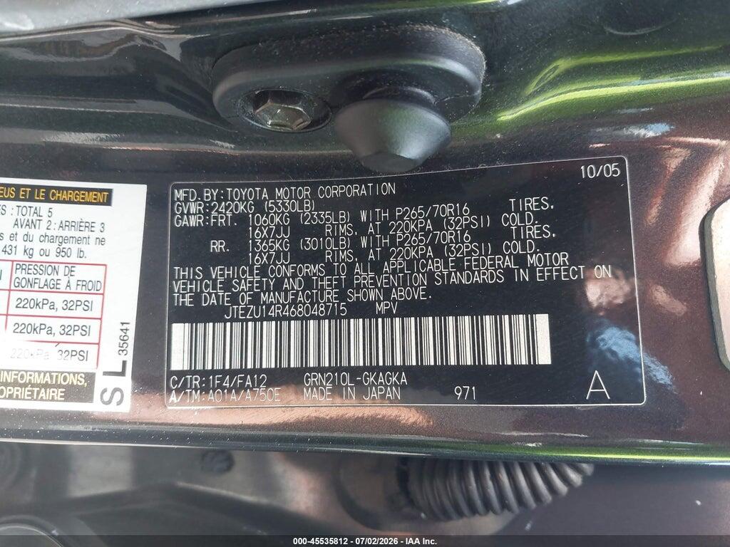 JTEZU14R468048715 2006 TOYOTA 4RUNNER photo no. 9