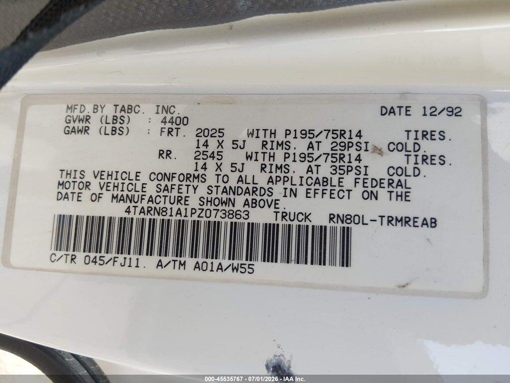 4TARN81A1PZ073863 1993 TOYOTA PICKUP photo no. 9