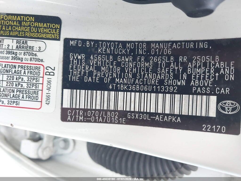 4T1BK36B06U113392 2006 TOYOTA AVALON photo no. 9