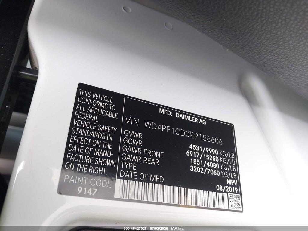 WD4PF1CD0KP156606 2019 MERCEDES-BENZ SPRINTER 3500 photo no. 9