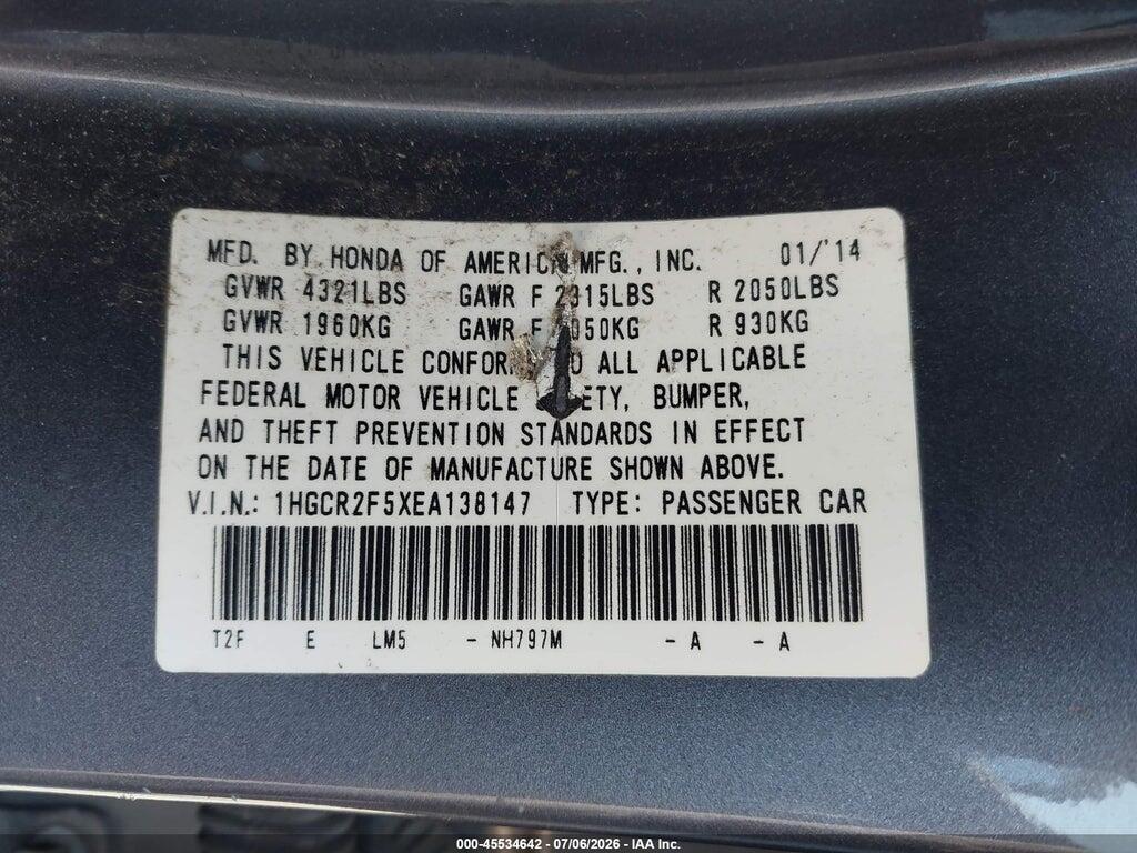 1HGCR2F5XEA138147 2014 HONDA ACCORD photo no. 9