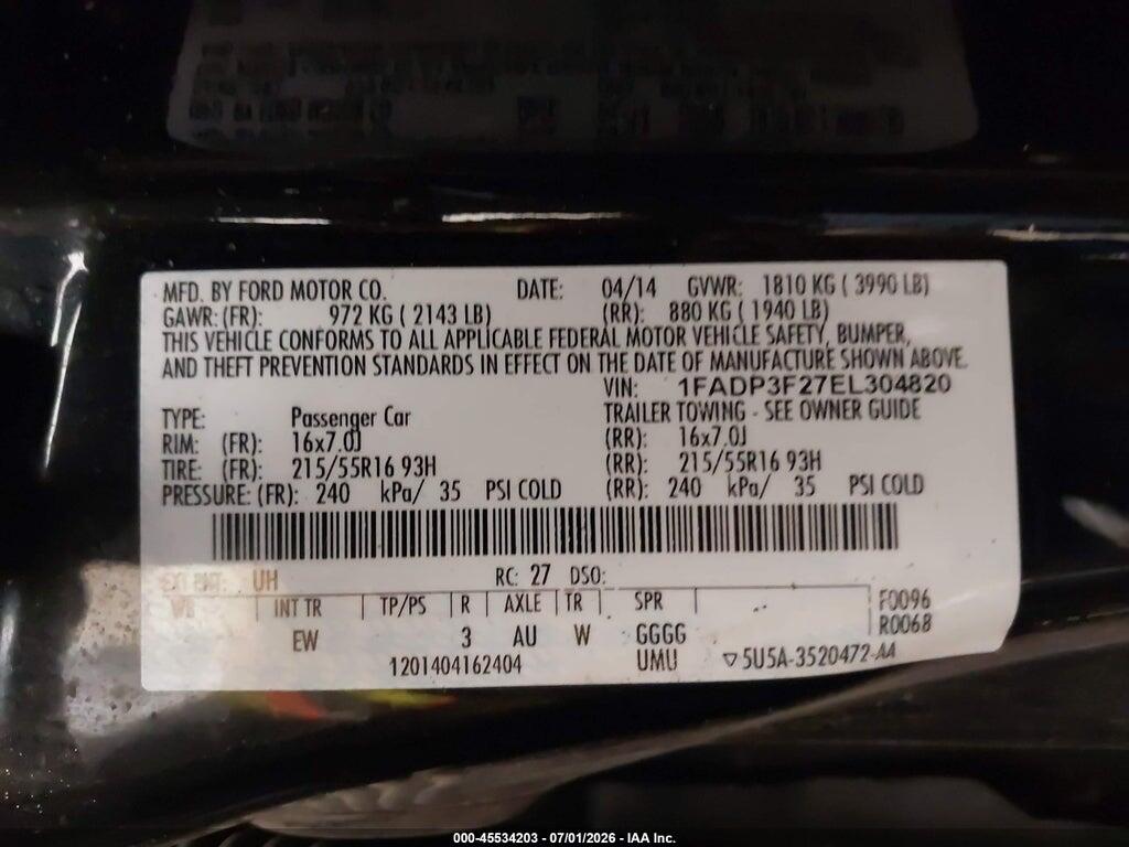 1FADP3F27EL304820 2014 FORD FOCUS photo no. 9