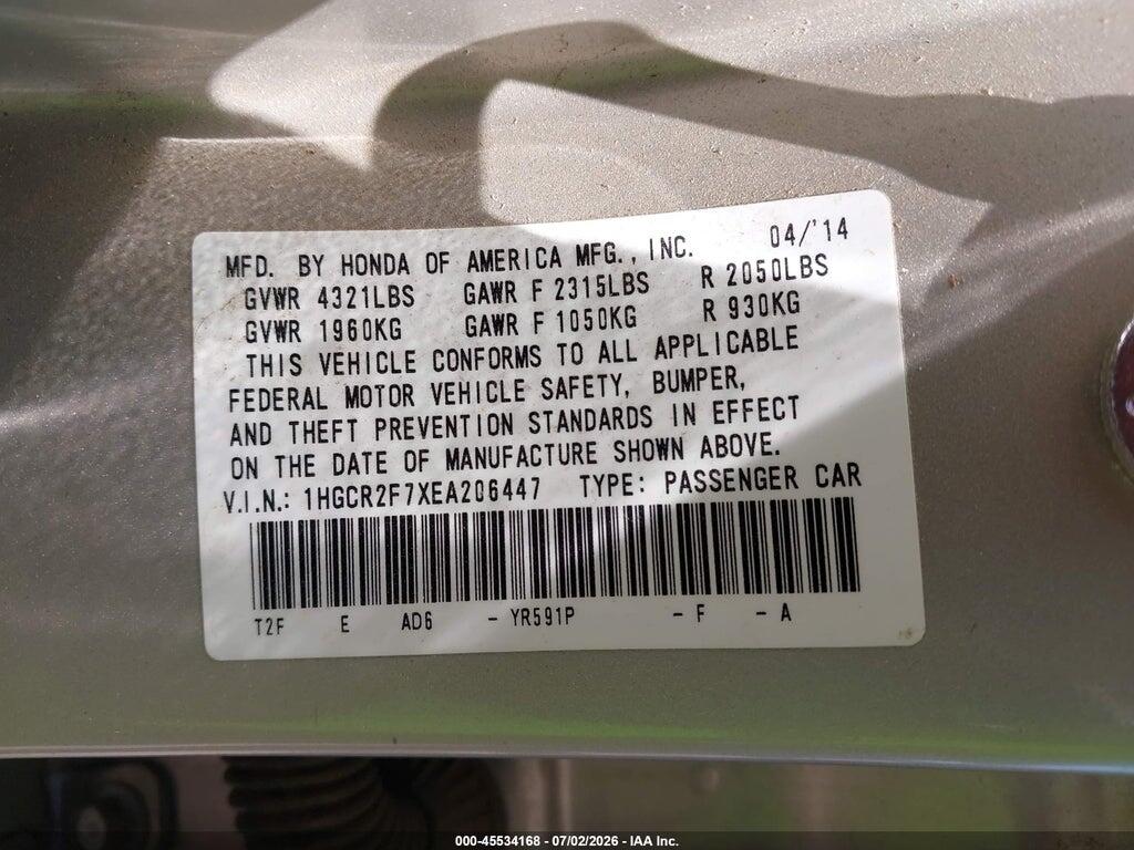 1HGCR2F7XEA206447 2014 HONDA ACCORD photo no. 9