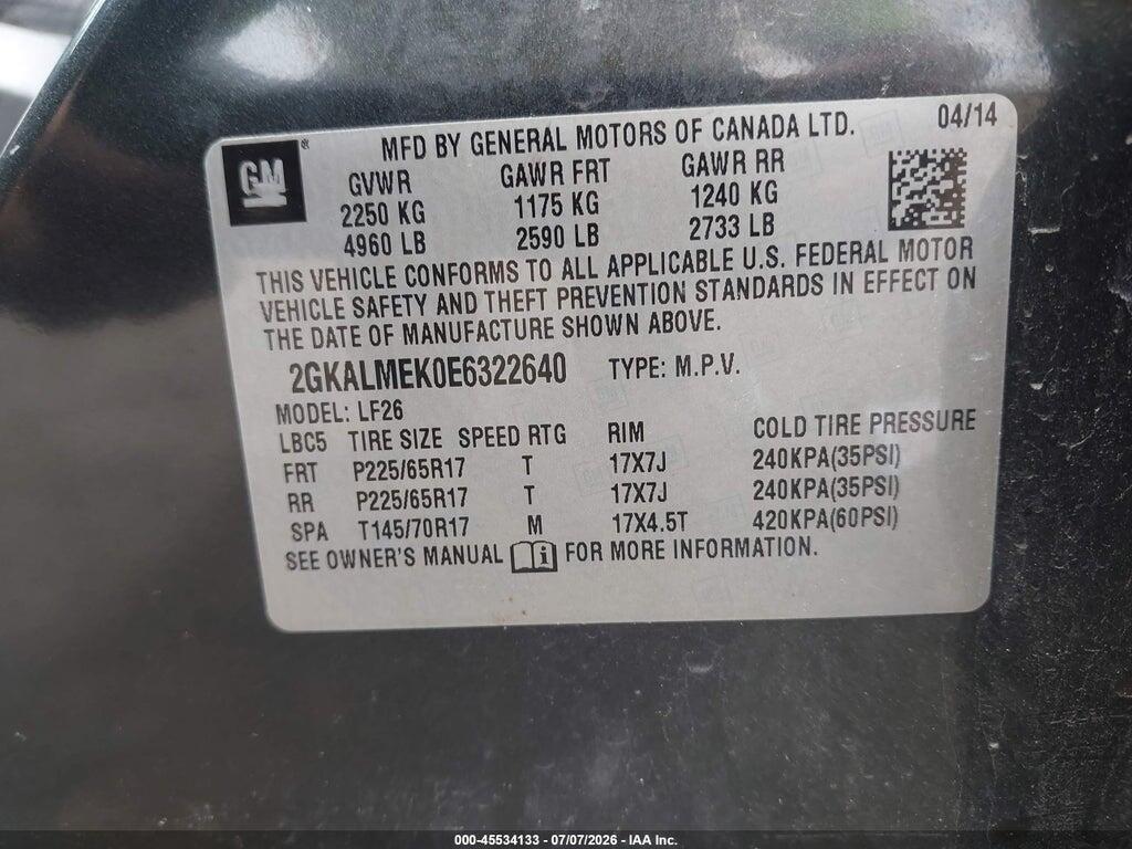 2GKALMEK0E6322640 2014 GMC TERRAIN photo no. 9
