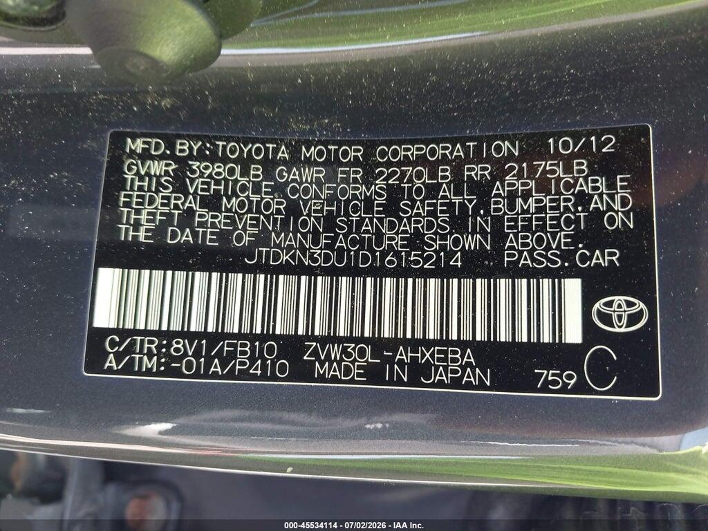 JTDKN3DU1D1615214 2013 TOYOTA PRIUS photo no. 9