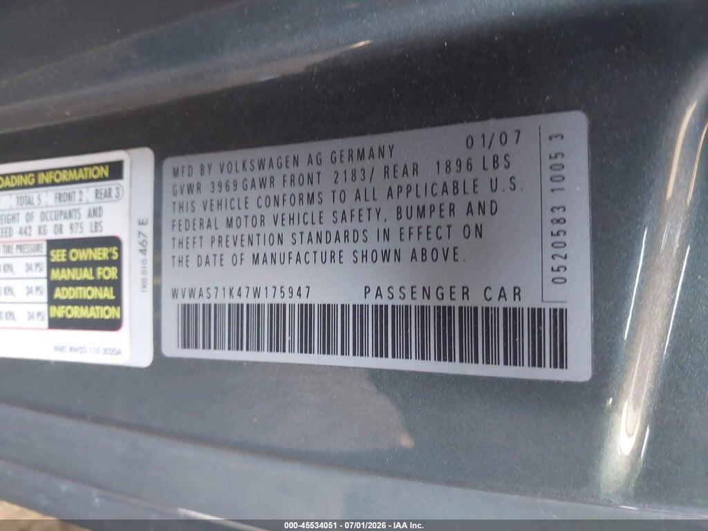 WVWAS71K47W175947 2007 VOLKSWAGEN RABBIT photo no. 9