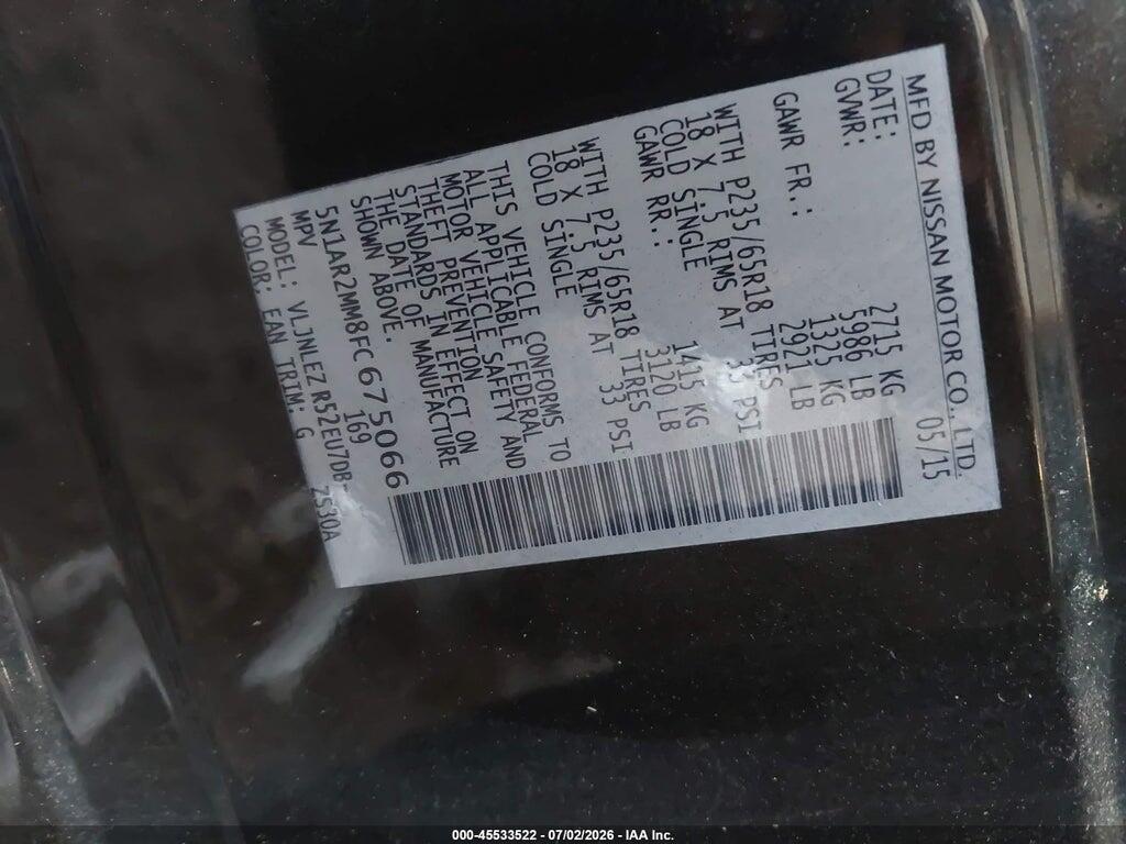 5N1AR2MM8FC675066 2015 NISSAN PATHFINDER photo no. 9