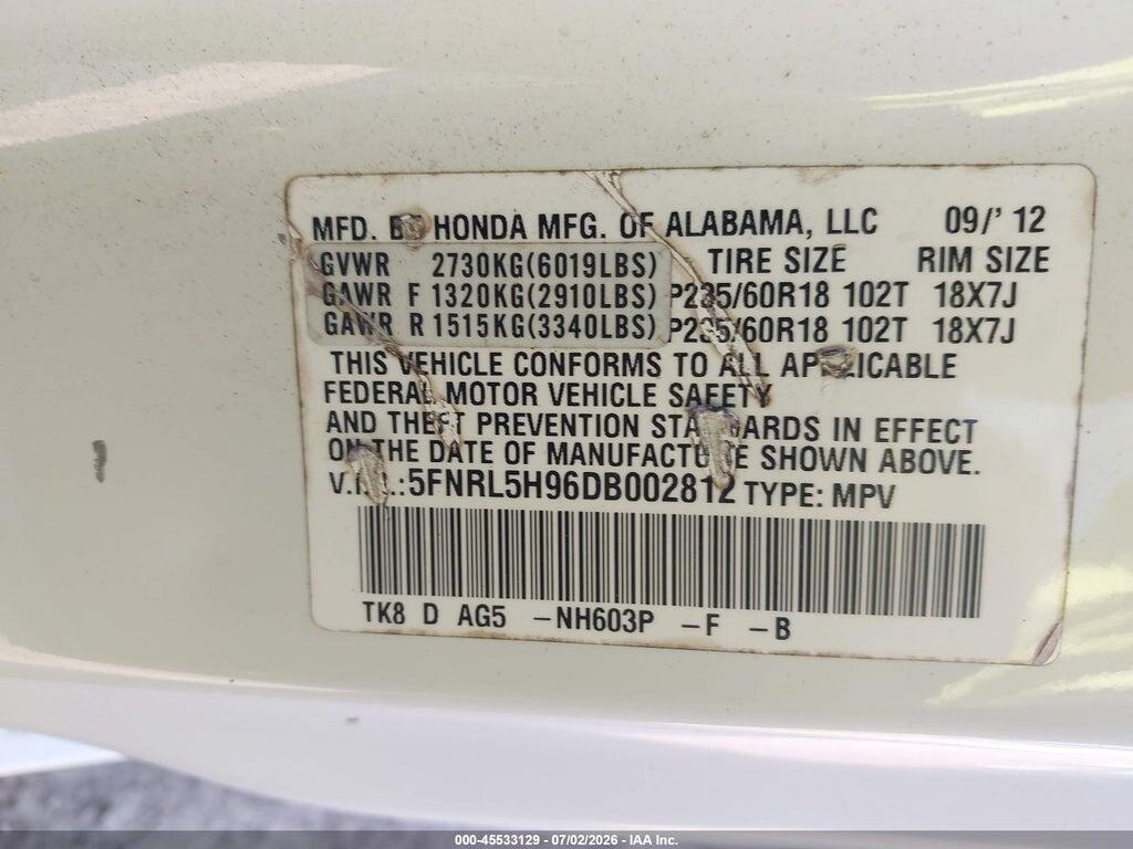 5FNRL5H96DB002812 2013 HONDA ODYSSEY photo no. 9