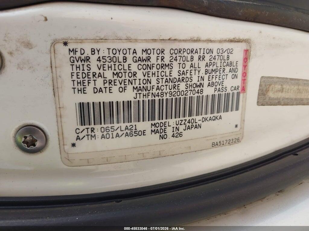 JTHFN48Y920027048 2002 LEXUS SC 430 photo no. 9
