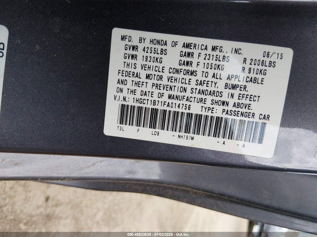 1HGCT1B71FA014756 2015 HONDA ACCORD photo no. 9