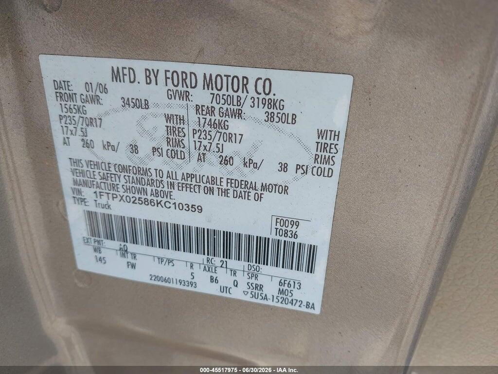 1FTPX02586KC10359 2006 FORD F-150 photo no. 9