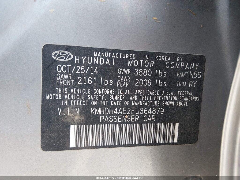 KMHDH4AE2FU364879 2015 HYUNDAI ELANTRA photo no. 9