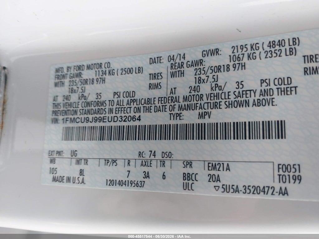 1FMCU9J99EUD32064 2014 FORD ESCAPE photo no. 9