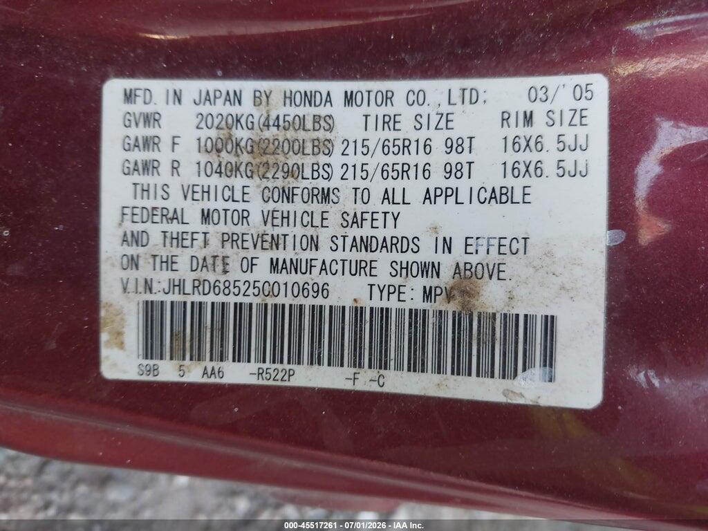 JHLRD68525C010696 2005 HONDA CR-V photo no. 9