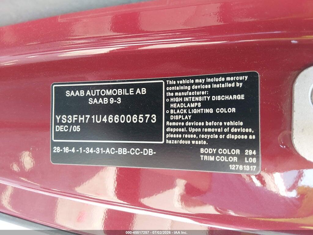 YS3FH71U466006573 2006 SAAB 9-3 photo no. 9