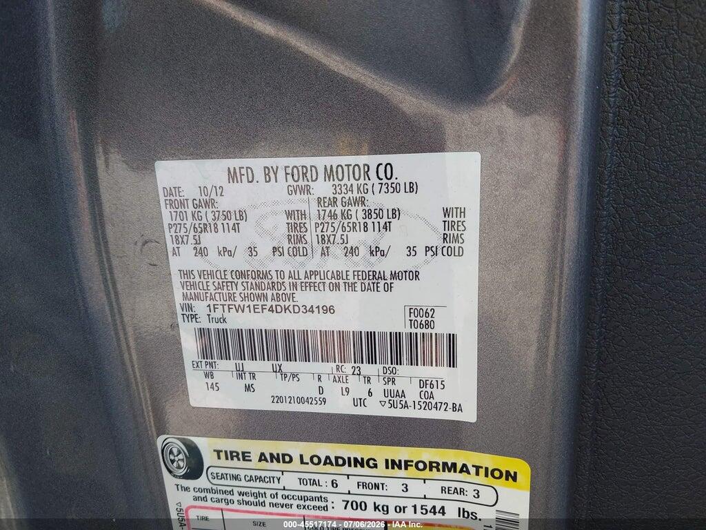1FTFW1EF4DKD34196 2013 FORD F-150 photo no. 9