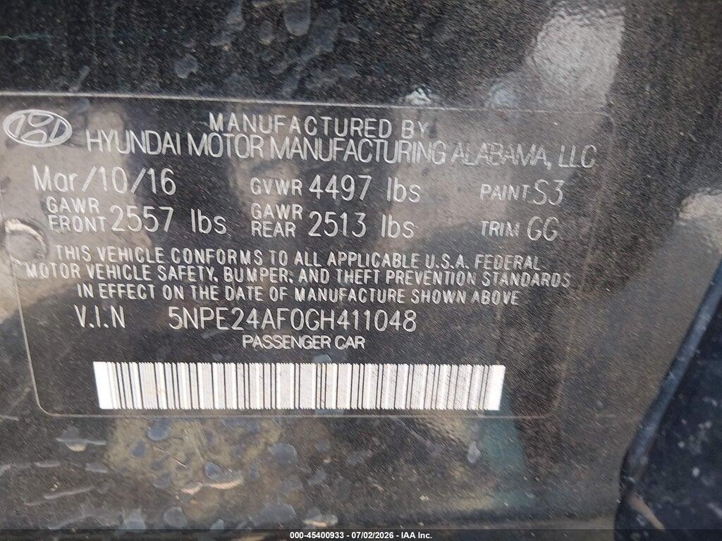 5NPE24AF0GH411048 2016 HYUNDAI SONATA photo no. 9