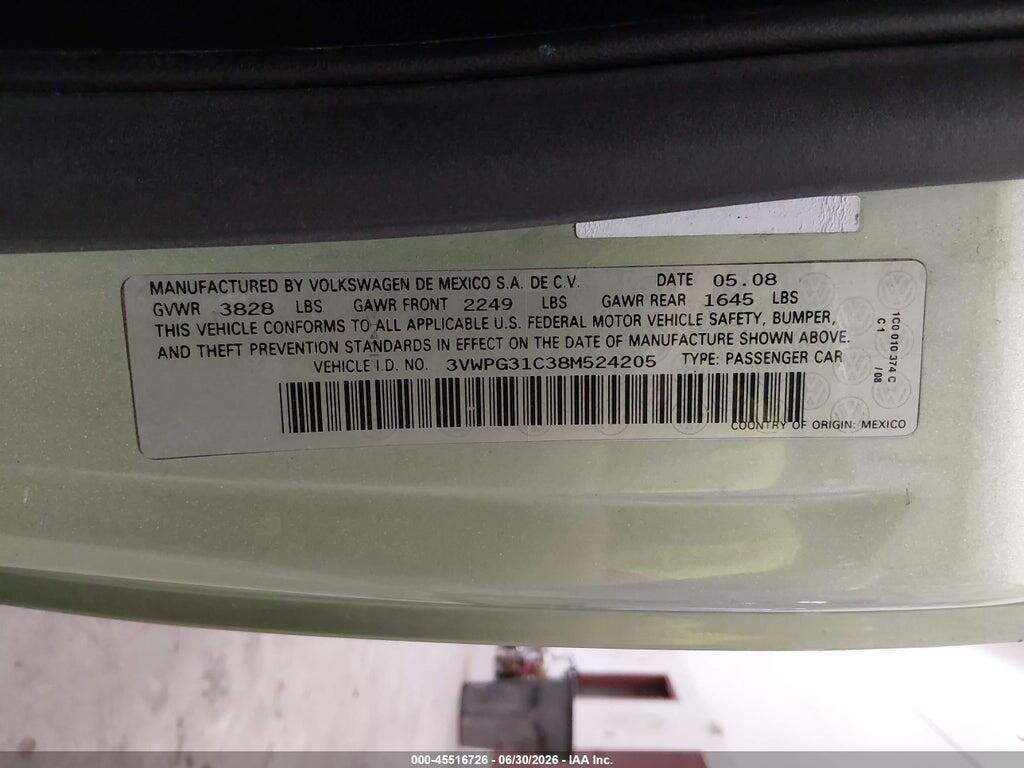 3VWPG31C38M524205 2008 VOLKSWAGEN NEW BEETLE photo no. 9