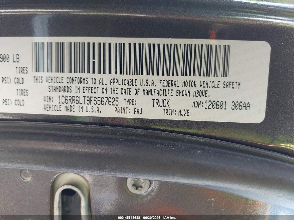 1C6RR6LT9FS567625 2015 RAM 1500 photo no. 9