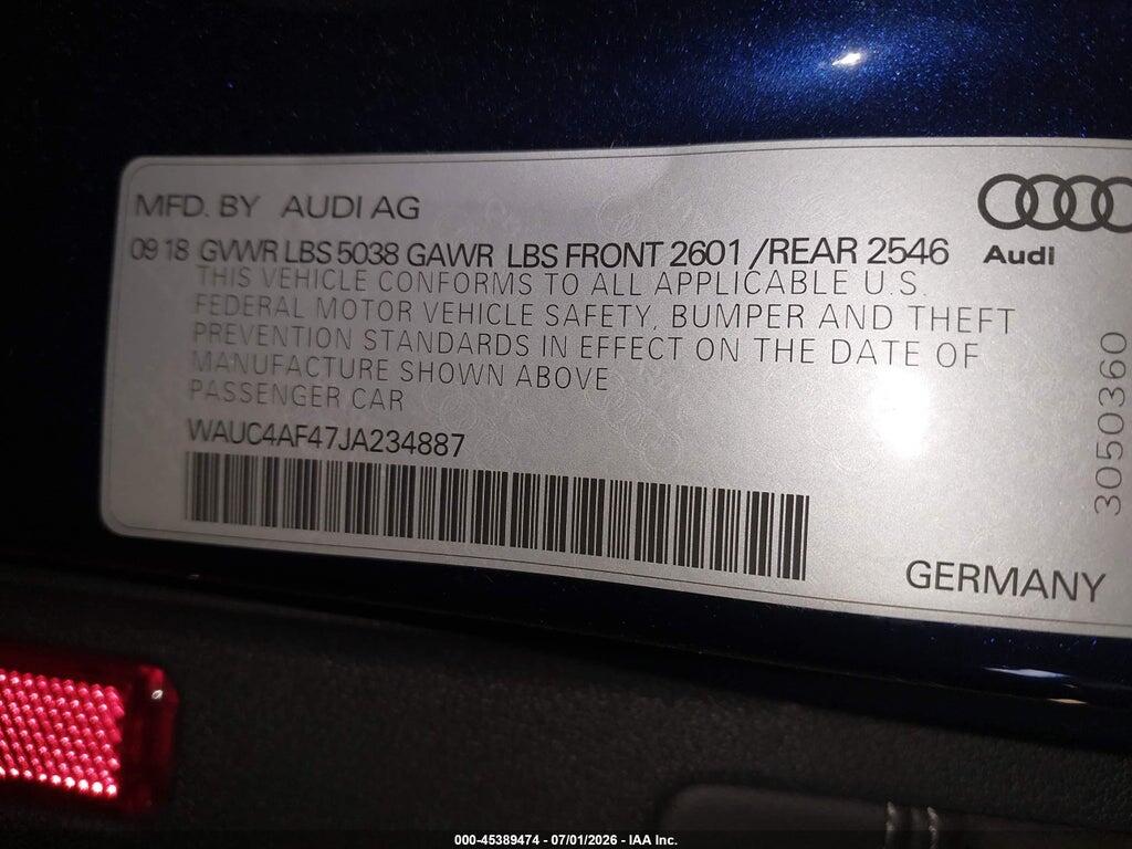 WAUC4AF47JA234887 2018 AUDI S4 photo no. 9