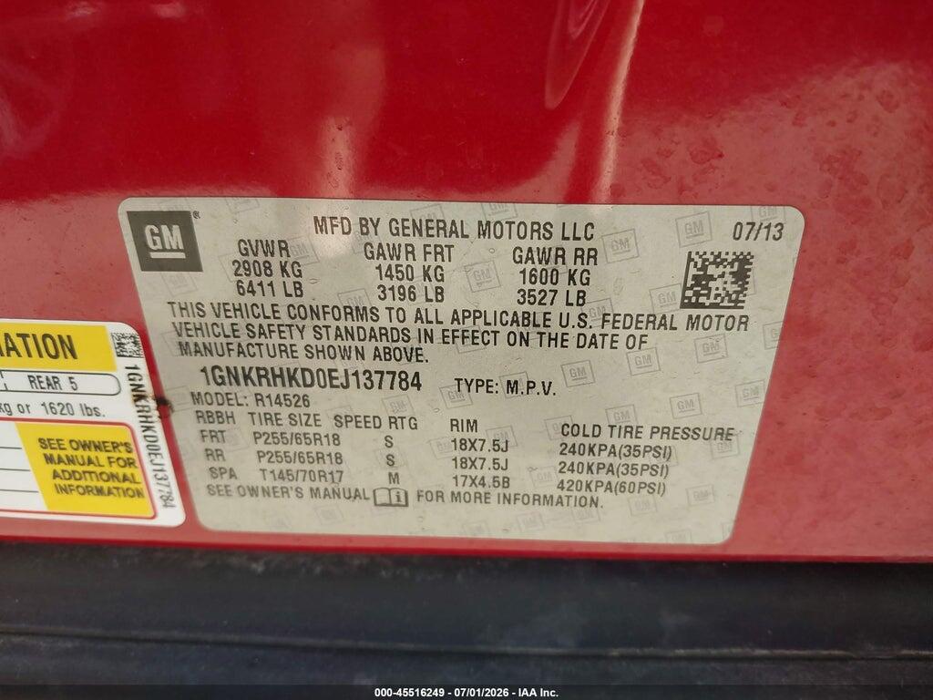 1GNKRHKD0EJ137784 2014 CHEVROLET TRAVERSE photo no. 9