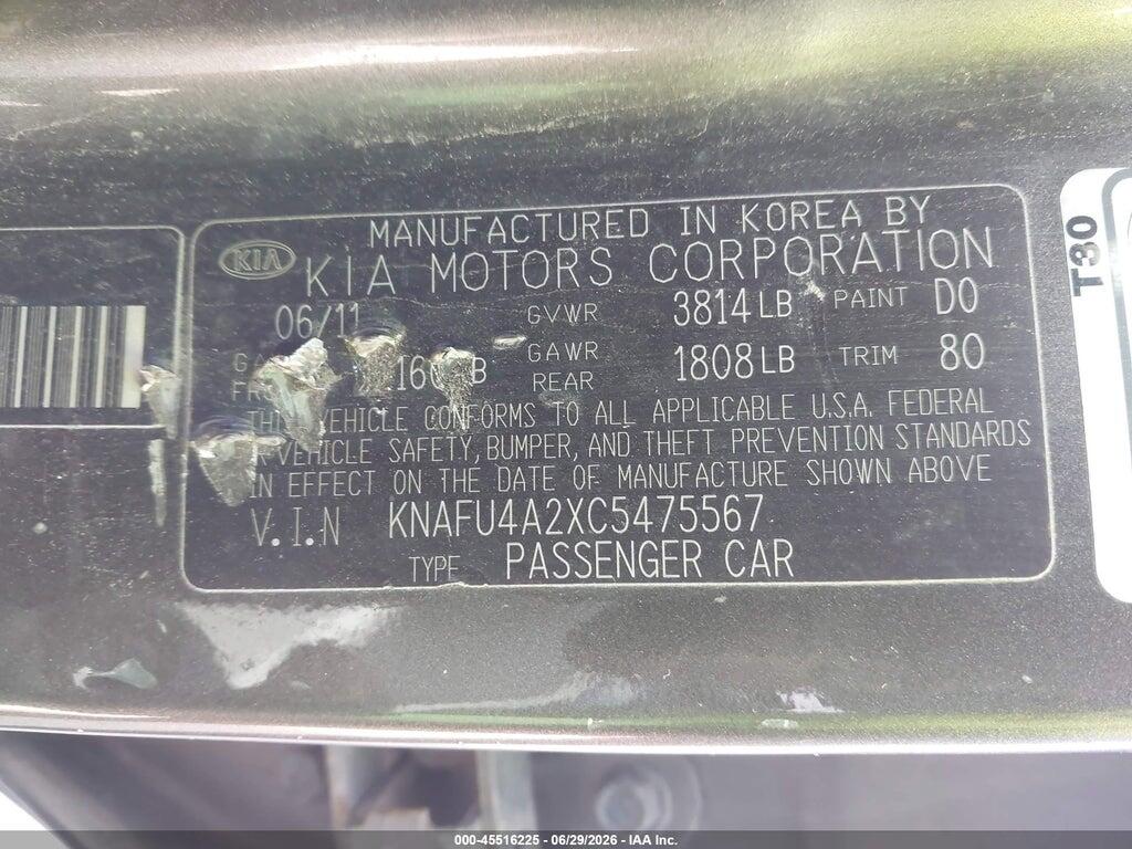 KNAFU4A2XC5475567 2012 KIA FORTE photo no. 9