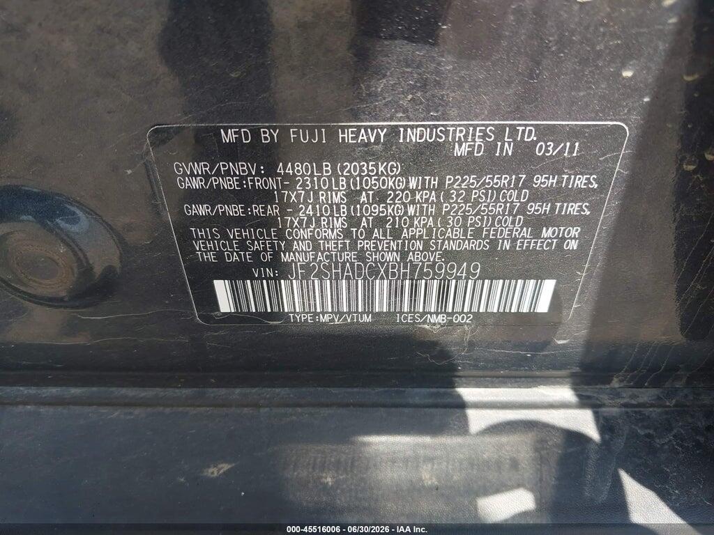 JF2SHADCXBH759949 2011 SUBARU FORESTER photo no. 9