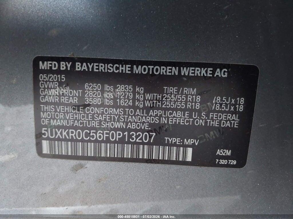 5UXKR0C56F0P13207 2015 BMW X5 photo no. 9