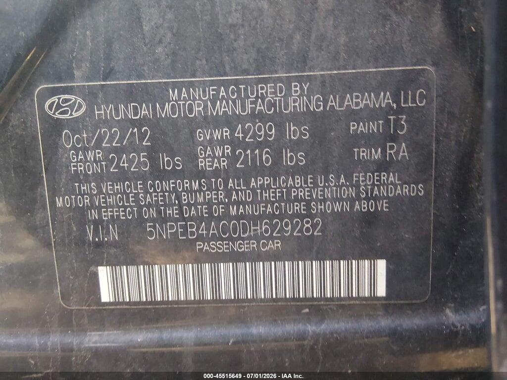 5NPEB4AC0DH629282 2013 HYUNDAI SONATA photo no. 9