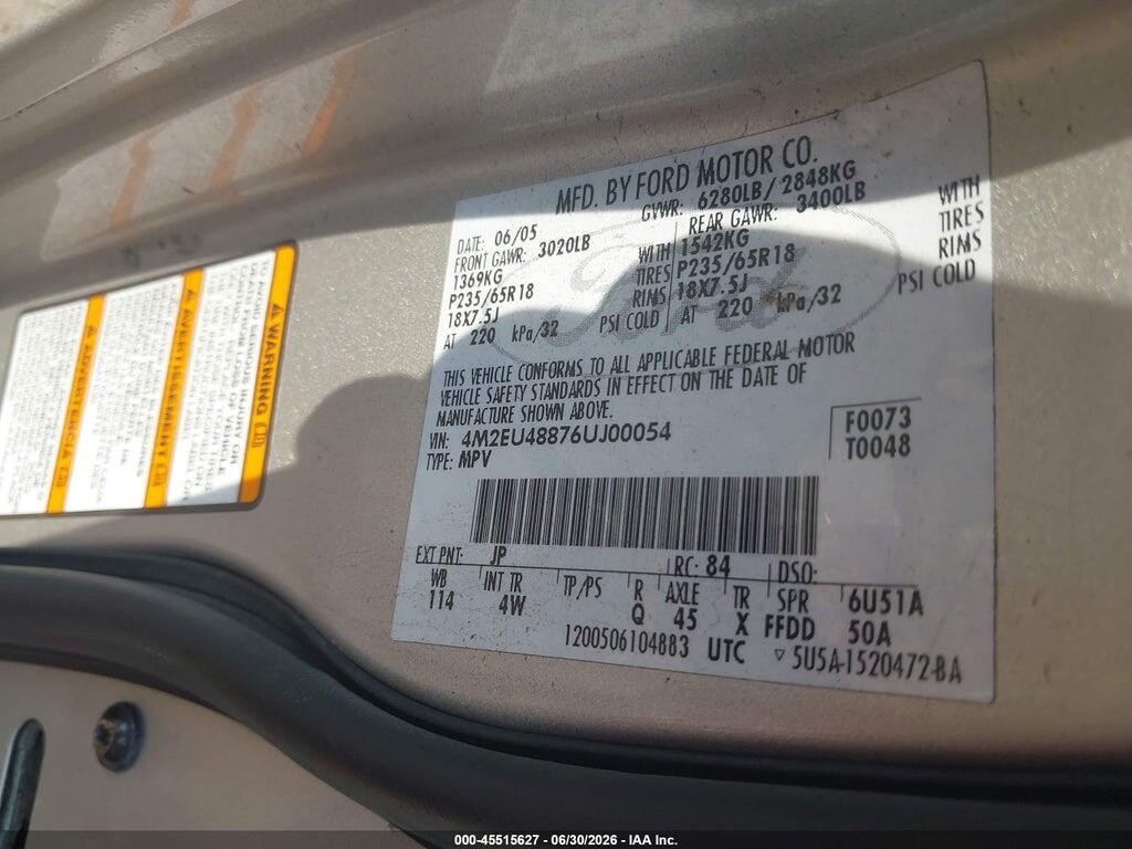 4M2EU48876UJ00054 2006 MERCURY MOUNTAINEER photo no. 9