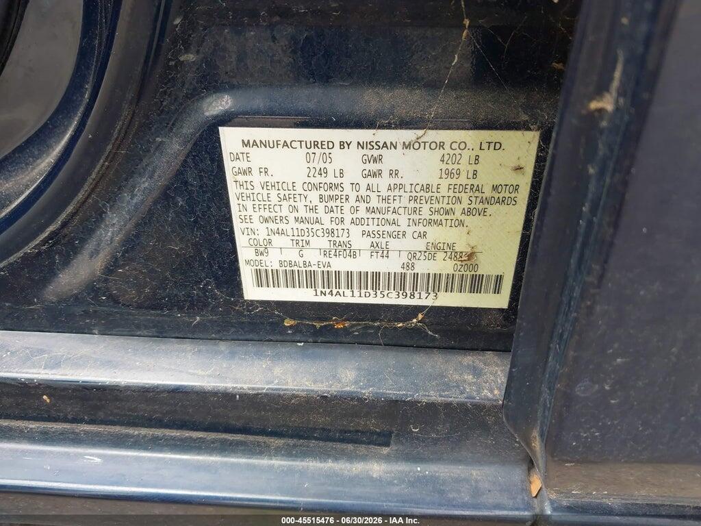 1N4AL11D35C398173 2005 NISSAN ALTIMA photo no. 9