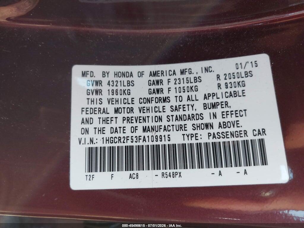 1HGCR2F53FA109915 2015 HONDA ACCORD photo no. 9