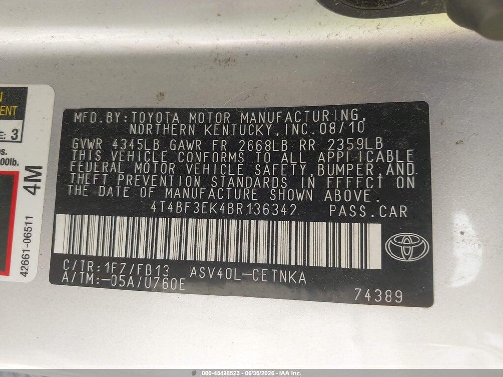 4T4BF3EK4BR136342 2011 TOYOTA CAMRY photo no. 9