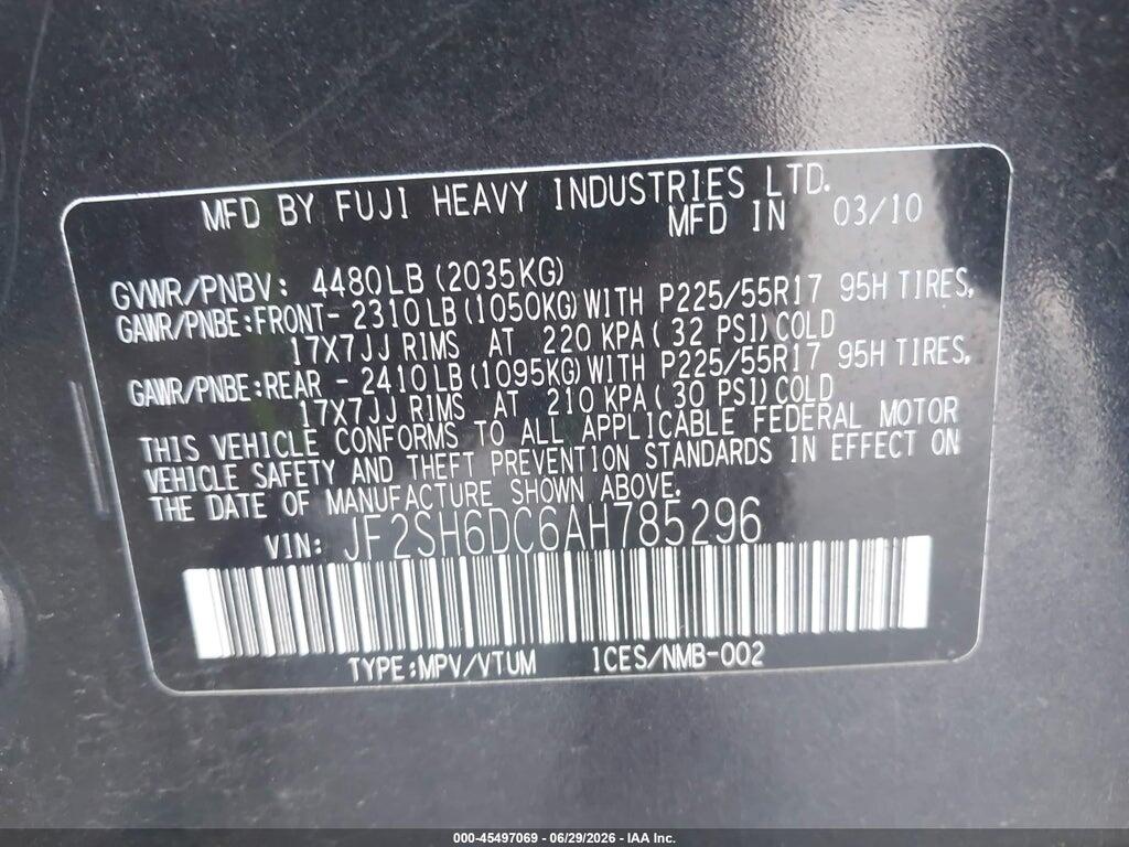 JF2SH6DC6AH785296 2010 SUBARU FORESTER photo no. 9