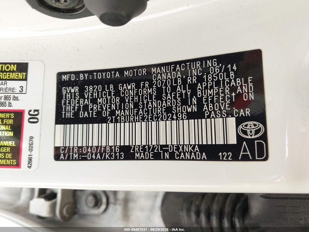 2T1BURHE2EC202496 2014 TOYOTA COROLLA photo no. 9