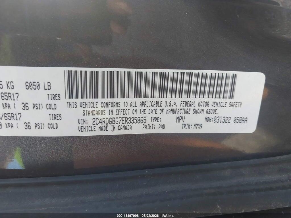 2C4RDGBG7ER335865 2014 DODGE GRAND CARAVAN photo no. 9