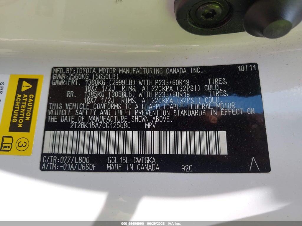 2T2BK1BA7CC125680 2012 LEXUS RX 350 photo no. 9