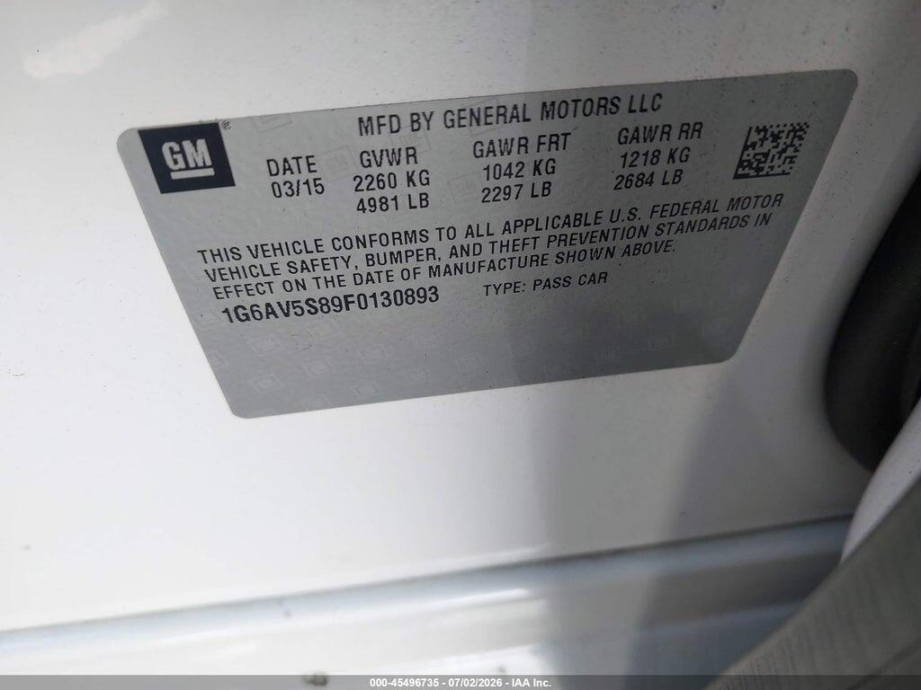 1G6AV5S89F0130893 2015 CADILLAC CTS photo no. 9