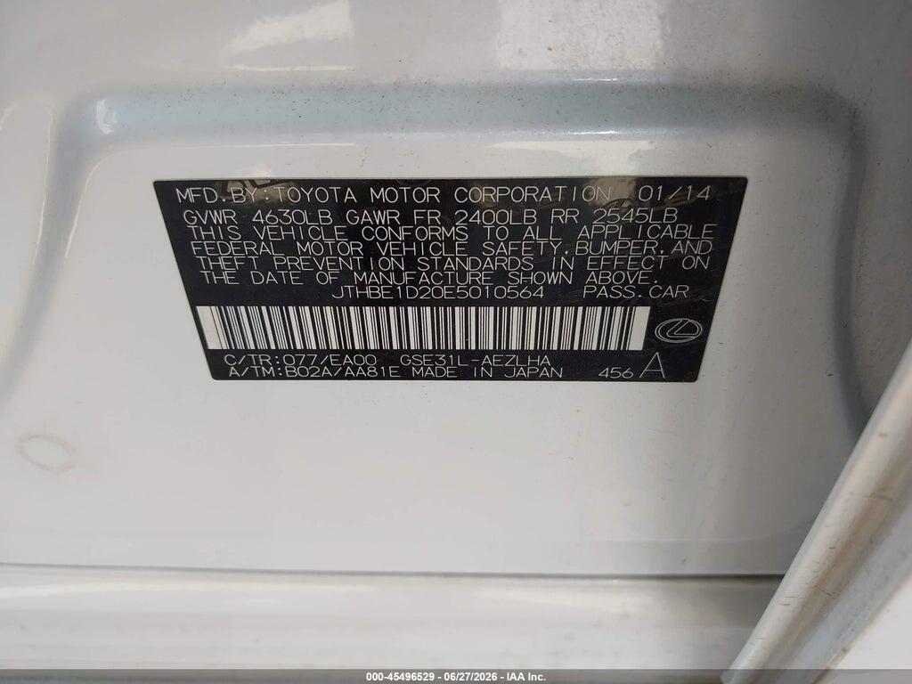 JTHBE1D20E5010564 2014 LEXUS IS 350 photo no. 9