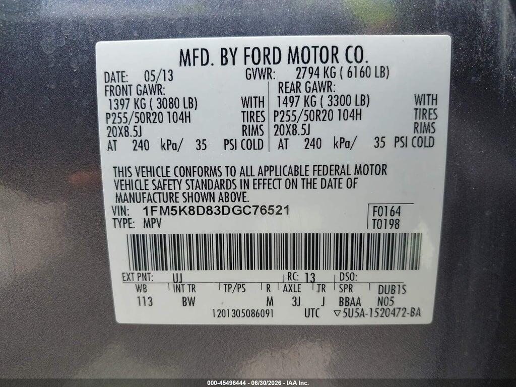 1FM5K8D83DGC76521 2013 FORD EXPLORER photo no. 9