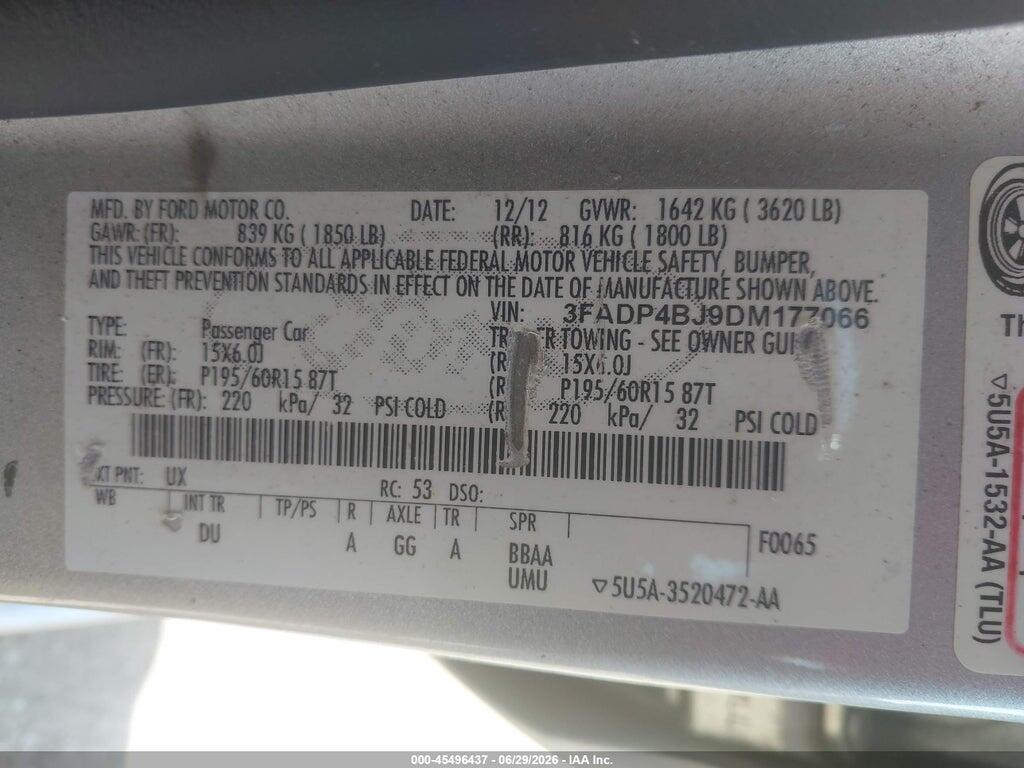 3FADP4BJ9DM177066 2013 FORD FIESTA photo no. 9