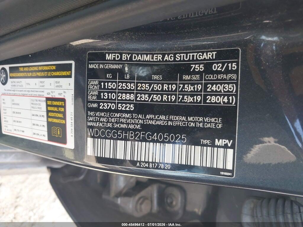 WDCGG5HB2FG405025 2015 MERCEDES-BENZ GLK 350 photo no. 9