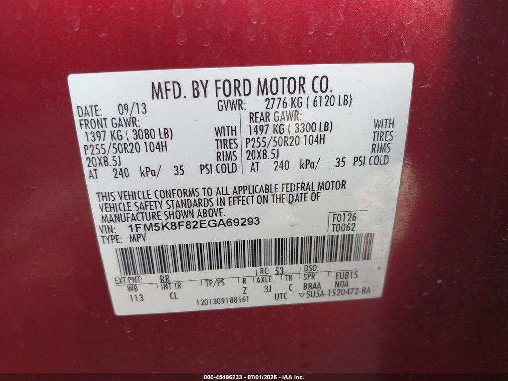 1FM5K8F82EGA69293 2014 FORD EXPLORER photo no. 9
