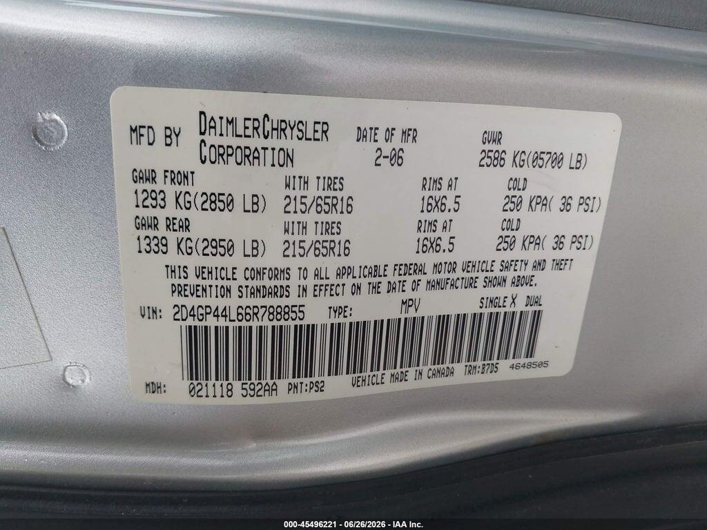 2D4GP44L66R788855 2006 DODGE GRAND CARAVAN photo no. 9