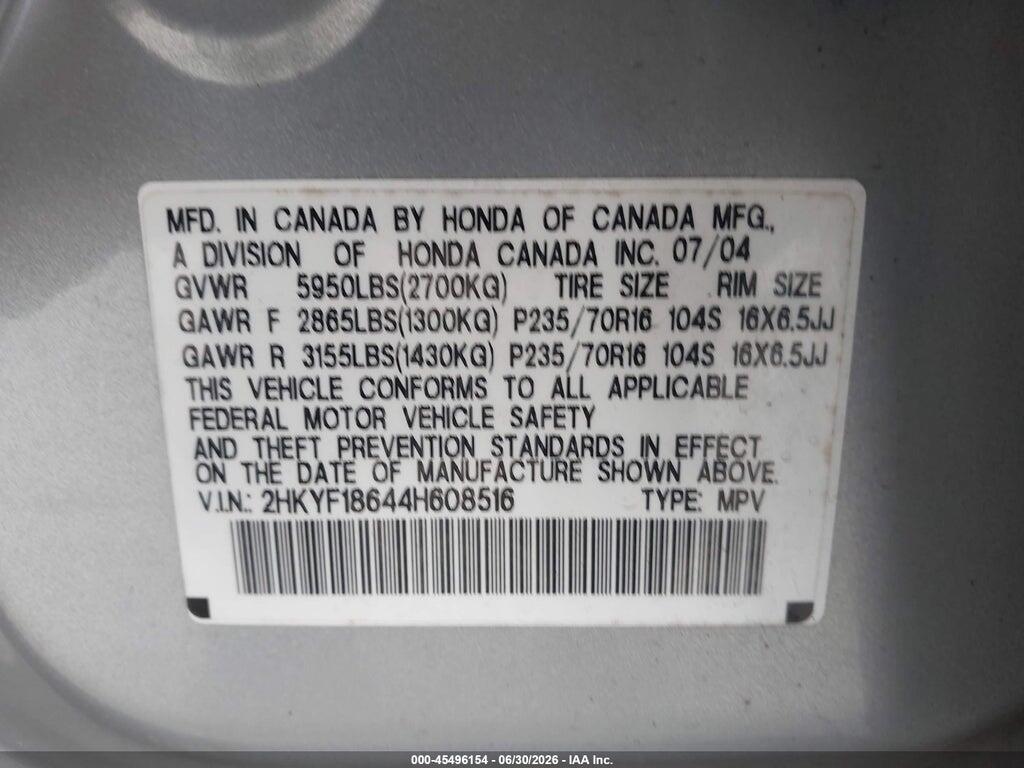2HKYF18644H608516 2004 HONDA PILOT photo no. 9